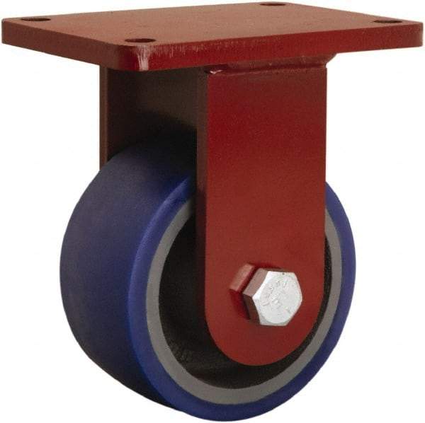 Hamilton - 6" Diam x 3" Wide x 8-1/2" OAH Top Plate Mount Rigid Caster - Polyurethane Mold onto Cast Iron Center, 1,800 Lb Capacity, Precision Tapered Roller Bearing, 5-1/2 x 7-1/2" Plate - Benchmark Tooling