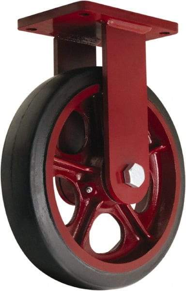 Hamilton - 10" Diam x 3" Wide x 12-1/2" OAH Top Plate Mount Rigid Caster - Rubber Mold on Cast Iron, 1,000 Lb Capacity, Precision Tapered Roller Bearing, 5-1/2 x 7-1/2" Plate - Benchmark Tooling