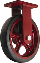 Hamilton - 10" Diam x 3" Wide x 12-1/2" OAH Top Plate Mount Rigid Caster - Rubber Mold on Cast Iron, 1,000 Lb Capacity, Precision Tapered Roller Bearing, 5-1/2 x 7-1/2" Plate - Benchmark Tooling