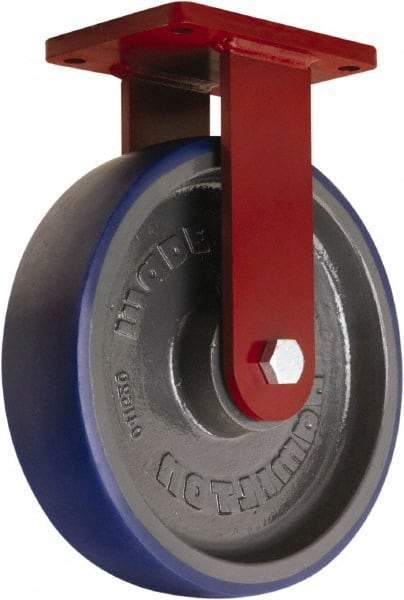 Hamilton - 12" Diam x 3" Wide x 14-1/2" OAH Top Plate Mount Rigid Caster - Polyurethane Mold onto Cast Iron Center, 2,800 Lb Capacity, Precision Tapered Roller Bearing, 5-1/2 x 7-1/2" Plate - Benchmark Tooling