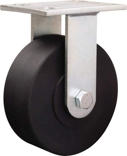 Hamilton - 8-7/8" Diam x 2-1/4" Wide x 10-15/16" OAH Top Plate Mount Rigid Caster - Iron, 2,000 Lb Capacity, Tapered Roller Bearing, 5-1/4 x 7-1/4" Plate - Benchmark Tooling