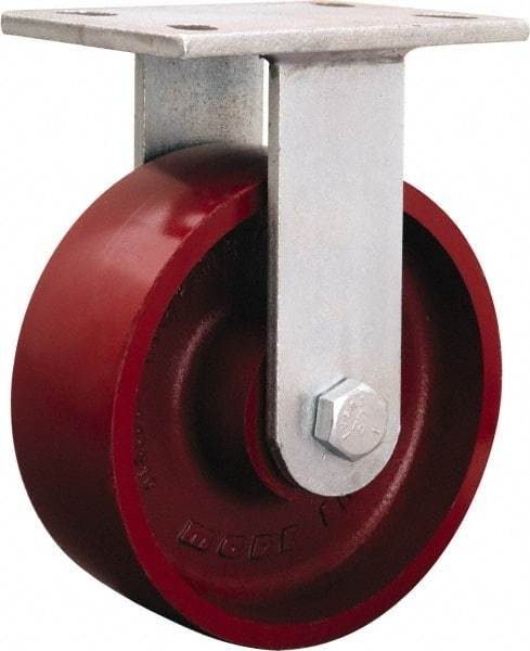 Hamilton - 8-7/8" Diam x 2-1/4" Wide x 10-15/16" OAH Top Plate Mount Rigid Caster - Iron, 2,000 Lb Capacity, Straight Roller Bearing, 5-1/4 x 7-1/4" Plate - Benchmark Tooling