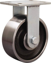 Hamilton - 9" Diam x 1-1/4" Wide x 11" OAH Top Plate Mount Rigid Caster - Iron, 1,500 Lb Capacity, Tapered Roller Bearing, 5-1/4 x 7-1/4" Plate - Benchmark Tooling