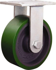 Hamilton - 7-7/8" Diam x 1-3/4" Wide x 8-15/16" OAH Top Plate Mount Rigid Caster - Cast Iron, 3,000 Lb Capacity, Straight Roller Bearing, 5-1/4 x 7-1/4" Plate - Benchmark Tooling