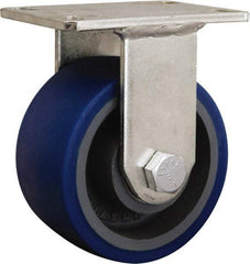 Hamilton - 7-7/8" Diam x 2-1/4" Wide x 10-3/16" OAH Top Plate Mount Rigid Caster - Cast Iron, 3,500 Lb Capacity, Straight Roller Bearing, 5-1/4 x 7-1/4" Plate - Benchmark Tooling