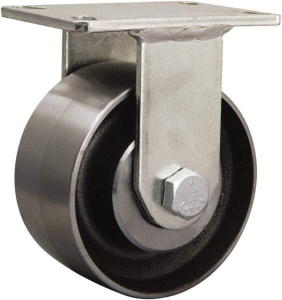 Hamilton - 6-1/8" Diam x 1-5/8" Wide x 8-1/16" OAH Top Plate Mount Rigid Caster - Cast Iron, 2,500 Lb Capacity, Tapered Roller Bearing, 5-1/4 x 7-1/4" Plate - Benchmark Tooling