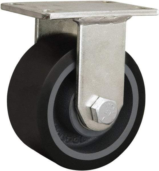 Hamilton - 4-1/2" Diam x 1-5/8" Wide x 7-1/4" OAH Top Plate Mount Rigid Caster - Cast Iron, 3,000 Lb Capacity, Tapered Roller Bearing, 5-1/4 x 7-1/4" Plate - Benchmark Tooling