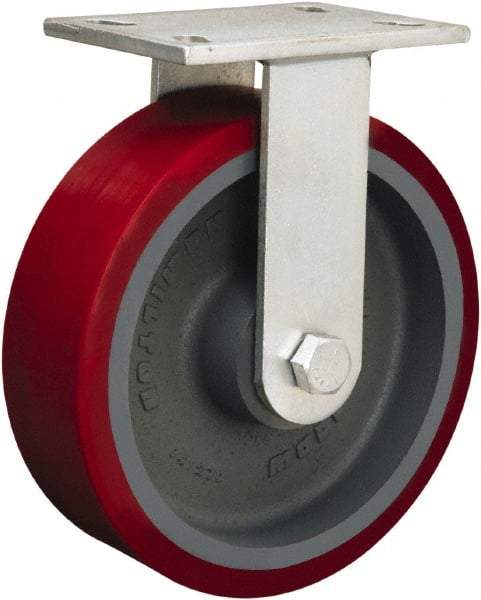 Hamilton - 8" Diam x 2-1/2" Wide x 10-1/2" OAH Top Plate Mount Rigid Caster - Phenolic, 2,000 Lb Capacity, Tapered Roller Bearing, 5-1/4 x 7-1/4" Plate - Benchmark Tooling