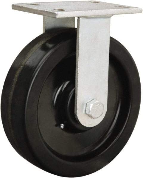 Hamilton - 8" Diam x 2-1/2" Wide x 10-1/2" OAH Top Plate Mount Rigid Caster - Polyurethane Mold onto Cast Iron Center, 2,000 Lb Capacity, Tapered Roller Bearing, 5-1/4 x 7-1/4" Plate - Benchmark Tooling