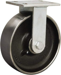 Hamilton - 8" Diam x 3" Wide x 10-1/2" OAH Top Plate Mount Rigid Caster - Polyurethane Mold onto Cast Iron Center, 3,500 Lb Capacity, Straight Roller Bearing, 5-1/4 x 7-1/4" Plate - Benchmark Tooling