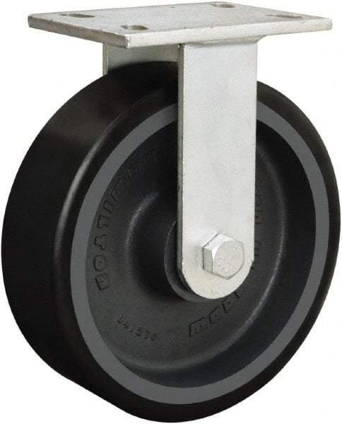 Hamilton - 8" Diam x 3" Wide x 10-1/2" OAH Top Plate Mount Rigid Caster - Polyurethane Mold onto Cast Iron Center, 4,000 Lb Capacity, Sealed Precision Ball Bearing, 5-1/4 x 7-1/4" Plate - Benchmark Tooling