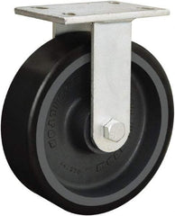 Hamilton - 8" Diam x 3" Wide x 10-1/2" OAH Top Plate Mount Rigid Caster - Polyurethane Mold onto Cast Iron Center, 4,000 Lb Capacity, Sealed Precision Ball Bearing, 5-1/4 x 7-1/4" Plate - Benchmark Tooling