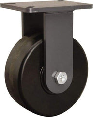 Hamilton - 8" Diam x 3" Wide x 10-1/2" OAH Top Plate Mount Rigid Caster - Phenolic, 3,000 Lb Capacity, Tapered Roller Bearing, 5-1/4 x 7-1/4" Plate - Benchmark Tooling