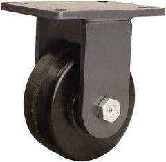 Hamilton - 6" Diam x 2-1/2" Wide x 8" OAH Top Plate Mount Rigid Caster - Phenolic, 1,800 Lb Capacity, Straight Roller Bearing, 5-1/4 x 7-1/4" Plate - Benchmark Tooling