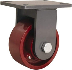 Hamilton - 6" Diam x 2-1/2" Wide x 8" OAH Top Plate Mount Rigid Caster - Cast Iron, 2,200 Lb Capacity, Straight Roller Bearing, 5-1/4 x 7-1/4" Plate - Benchmark Tooling