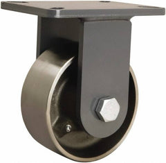 Hamilton - 6" Diam x 2-1/2" Wide x 8" OAH Top Plate Mount Rigid Caster - Forged Steel, 3,500 Lb Capacity, Tapered Roller Bearing, 5-1/4 x 7-1/4" Plate - Benchmark Tooling