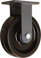 Hamilton - 10" Diam x 2-1/2" Wide x 12-1/2" OAH Top Plate Mount Rigid Caster - Phenolic, 2,500 Lb Capacity, Straight Roller Bearing, 5-1/4 x 7-1/4" Plate - Benchmark Tooling