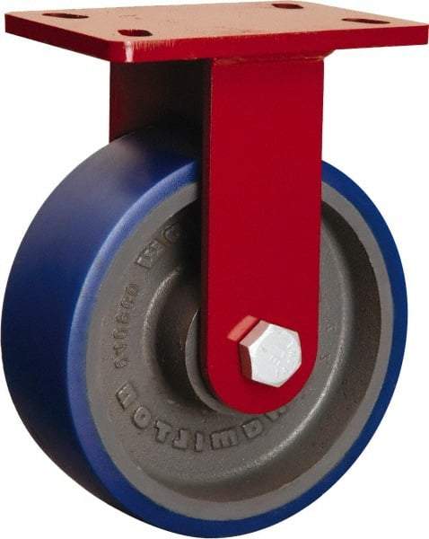 Hamilton - 8" Diam x 3" Wide x 10-1/8" OAH Top Plate Mount Rigid Caster - Polyurethane Mold onto Cast Iron Center, 2,000 Lb Capacity, Sealed Precision Ball Bearing, 5 x 7" Plate - Benchmark Tooling