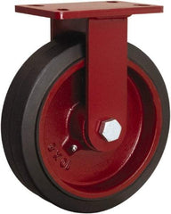 Hamilton - 10" Diam x 3" Wide x 11-1/2" OAH Top Plate Mount Swivel Caster - Rubber Mold on Cast Iron, 1,000 Lb Capacity, Straight Roller Bearing, 4-1/2 x 6-1/2" Plate - Benchmark Tooling