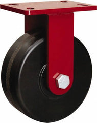 Hamilton - 8" Diam x 3" Wide x 10-1/8" OAH Top Plate Mount Rigid Caster - Phenolic, 2,200 Lb Capacity, Straight Roller Bearing, 5 x 7" Plate - Benchmark Tooling