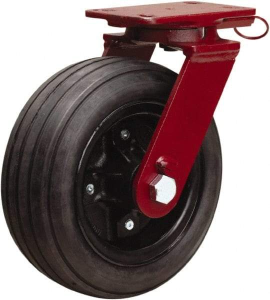 Hamilton - 10" Diam x 4" Wide, Rubber Swivel Caster - 2,000 Lb Capacity, Top Plate Mount, 4-1/2" x 6-1/2" Plate, Tapered Roller Bearing - Benchmark Tooling