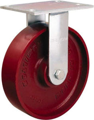 Hamilton - 8" Diam x 2" Wide x 9-1/2" OAH Top Plate Mount Rigid Caster - Cast Iron, 1,500 Lb Capacity, Precision Ball Bearing, 4-1/2 x 6-1/4" Plate - Benchmark Tooling