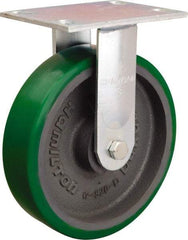 Hamilton - 8" Diam x 2" Wide x 9-1/2" OAH Top Plate Mount Rigid Caster - Polyurethane Mold onto Cast Iron Center, 1,500 Lb Capacity, Sealed Precision Ball Bearing, 4-1/2 x 6-1/4" Plate - Benchmark Tooling