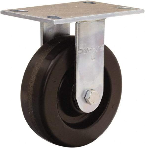 Hamilton - 6" Diam x 2" Wide x 7-1/2" OAH Top Plate Mount Rigid Caster - Phenolic, 1,200 Lb Capacity, Straight Roller Bearing, 4-1/2 x 6-1/4" Plate - Benchmark Tooling