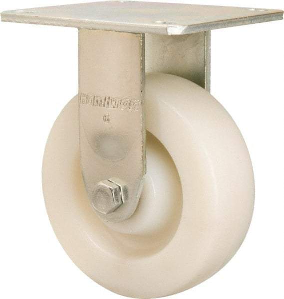 Hamilton - 6" Diam x 2" Wide x 7-1/2" OAH Top Plate Mount Rigid Caster - Nylon, 1,000 Lb Capacity, Sealed Precision Ball Bearing, 4 x 4-1/2" Plate - Benchmark Tooling