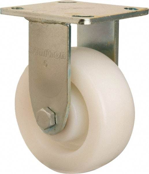 Hamilton - 5" Diam x 2" Wide x 6-1/2" OAH Top Plate Mount Rigid Caster - Nylon, 900 Lb Capacity, Sealed Precision Ball Bearing, 4 x 4-1/2" Plate - Benchmark Tooling