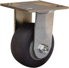 Hamilton - 4" Diam x 2" Wide x 5-5/8" OAH Top Plate Mount Rigid Caster - Rubber Mold on Polyolefin, 300 Lb Capacity, Straight Roller Bearing, 4 x 4-1/2" Plate - Benchmark Tooling