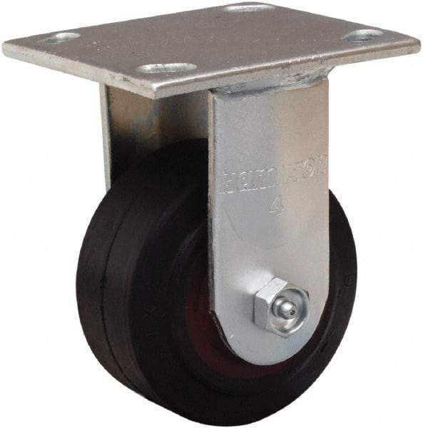 Hamilton - 4" Diam x 2" Wide x 5-5/8" OAH Top Plate Mount Rigid Caster - Rubber Mold on Cast Iron, 300 Lb Capacity, Straight Roller Bearing, 4 x 4-1/2" Plate - Benchmark Tooling