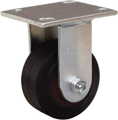 Hamilton - 4" Diam x 2" Wide x 5-5/8" OAH Top Plate Mount Rigid Caster - Rubber Mold on Cast Iron, 300 Lb Capacity, Straight Roller Bearing, 4 x 4-1/2" Plate - Benchmark Tooling