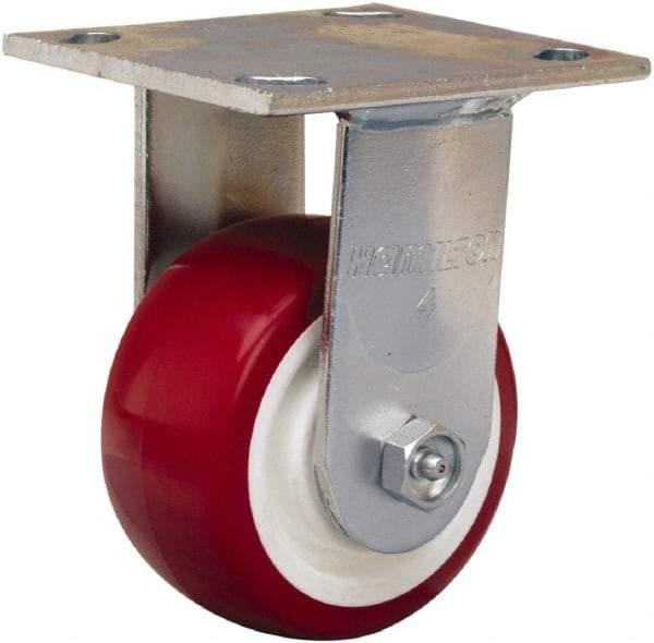 Hamilton - 4" Diam x 2" Wide x 5-5/8" OAH Top Plate Mount Rigid Caster - Polyurethane Mold on Polypropylene, 750 Lb Capacity, Straight Roller Bearing, 4 x 4-1/2" Plate - Benchmark Tooling