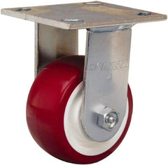 Hamilton - 4" Diam x 2" Wide x 5-5/8" OAH Top Plate Mount Rigid Caster - Polyurethane Mold on Polypropylene, 750 Lb Capacity, Straight Roller Bearing, 4 x 4-1/2" Plate - Benchmark Tooling
