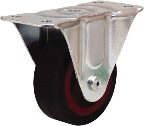 Hamilton - 4" Diam x 1-1/2" Wide x 5" OAH Top Plate Mount Rigid Caster - Rubber Mold on Cast Iron, 200 Lb Capacity, Straight Roller Bearing, 3 x 6-3/16" Plate - Benchmark Tooling