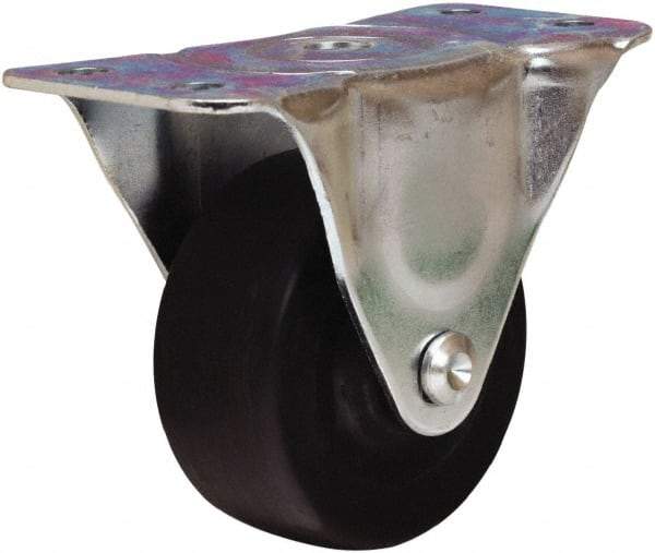 Hamilton - 3" Diam x 1-1/4" Wide x 3-3/4" OAH Top Plate Mount Rigid Caster - Hard Rubber, 125 Lb Capacity, Self-Lubricating Bearing, 2-1/2 x 5" Plate - Benchmark Tooling