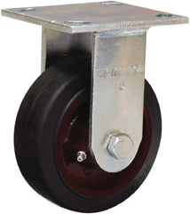 Hamilton - 5" Diam x 2" Wide x 7" OAH Top Plate Mount Rigid Caster - Rubber Mold on Cast Iron, Straight Roller Bearing, 4 x 4-1/2" Plate - Benchmark Tooling