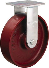 Hamilton - 8" Diam x 2" Wide x 9-1/2" OAH Top Plate Mount Rigid Caster - Cast Iron, 1,250 Lb Capacity, Precision Ball Bearing, 4 x 4-1/2" Plate - Benchmark Tooling