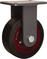 Hamilton - 10" Diam x 3" Wide x 12-1/2" OAH Top Plate Mount Rigid Caster - Rubber Mold on Cast Iron, 1,000 Lb Capacity, Straight Roller Bearing, 5-1/4 x 7-1/4" Plate - Benchmark Tooling