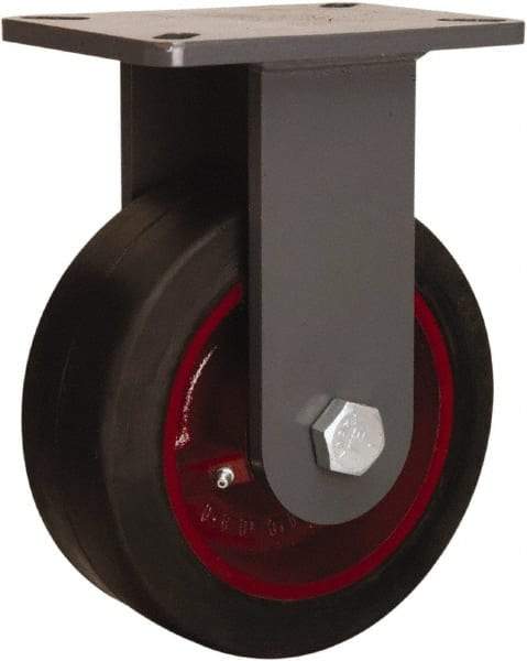 Hamilton - 10" Diam x 3" Wide x 12-1/2" OAH Top Plate Mount Rigid Caster - Rubber Mold on Cast Iron, 1,000 Lb Capacity, Precision Tapered Roller Bearing, 5-1/4 x 7-1/4" Plate - Benchmark Tooling