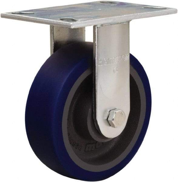 Hamilton - 6" Diam x 2" Wide x 7-1/2" OAH Top Plate Mount Rigid Caster - Polyurethane Mold onto Cast Iron Center, 960 Lb Capacity, Sealed Precision Ball Bearing, 4-1/2 x 6-1/4" Plate - Benchmark Tooling