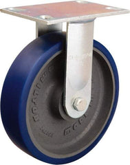 Hamilton - 8" Diam x 2" Wide x 9-1/2" OAH Top Plate Mount Rigid Caster - Polyurethane Mold onto Cast Iron Center, 1,200 Lb Capacity, Sealed Precision Ball Bearing, 4-1/2 x 6-1/4" Plate - Benchmark Tooling