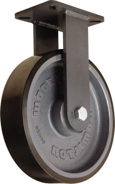 Hamilton - 12" Diam x 3" Wide x 15-1/2" OAH Top Plate Mount Rigid Caster - Polyurethane Mold onto Cast Iron Center, 4,000 Lb Capacity, Sealed Precision Ball Bearing, 5-1/4 x 7-1/4" Plate - Benchmark Tooling