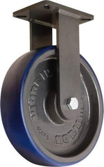 Hamilton - 12" Diam x 3" Wide x 15-1/2" OAH Top Plate Mount Rigid Caster - Polyurethane Mold onto Cast Iron Center, 2,800 Lb Capacity, Tapered Roller Bearing, 5-1/4 x 7-1/4" Plate - Benchmark Tooling