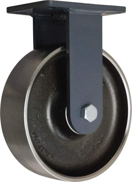 Hamilton - 10" Diam x 3" Wide x 12-1/2" OAH Top Plate Mount Rigid Caster - Forged Steel, 4,000 Lb Capacity, Tapered Roller Bearing, 5-1/4 x 7-1/4" Plate - Benchmark Tooling