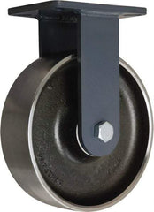 Hamilton - 10" Diam x 3" Wide x 12-1/2" OAH Top Plate Mount Rigid Caster - Forged Steel, 4,000 Lb Capacity, Tapered Roller Bearing, 5-1/4 x 7-1/4" Plate - Benchmark Tooling