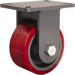 Hamilton - 6" Diam x 3" Wide x 8" OAH Top Plate Mount Rigid Caster - Polyurethane Mold onto Cast Iron Center, 2,600 Lb Capacity, Tapered Roller Bearing, 5-1/4 x 7-1/4" Plate - Benchmark Tooling