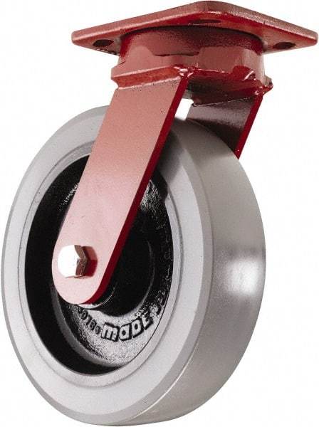Hamilton - 8" Diam x 2" Wide x 9-1/2" OAH Top Plate Mount Swivel Caster - Polyurethane, 2,000 Lb Capacity, Sealed Precision Ball Bearing, 4 x 5" Plate - Benchmark Tooling