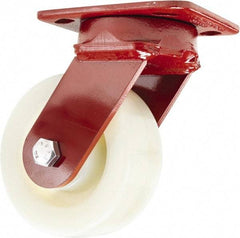 Hamilton - 5" Diam x 2" Wide x 6-1/2" OAH Top Plate Mount Swivel Caster - Nylon, 900 Lb Capacity, Sealed Precision Ball Bearing, 4 x 5" Plate - Benchmark Tooling